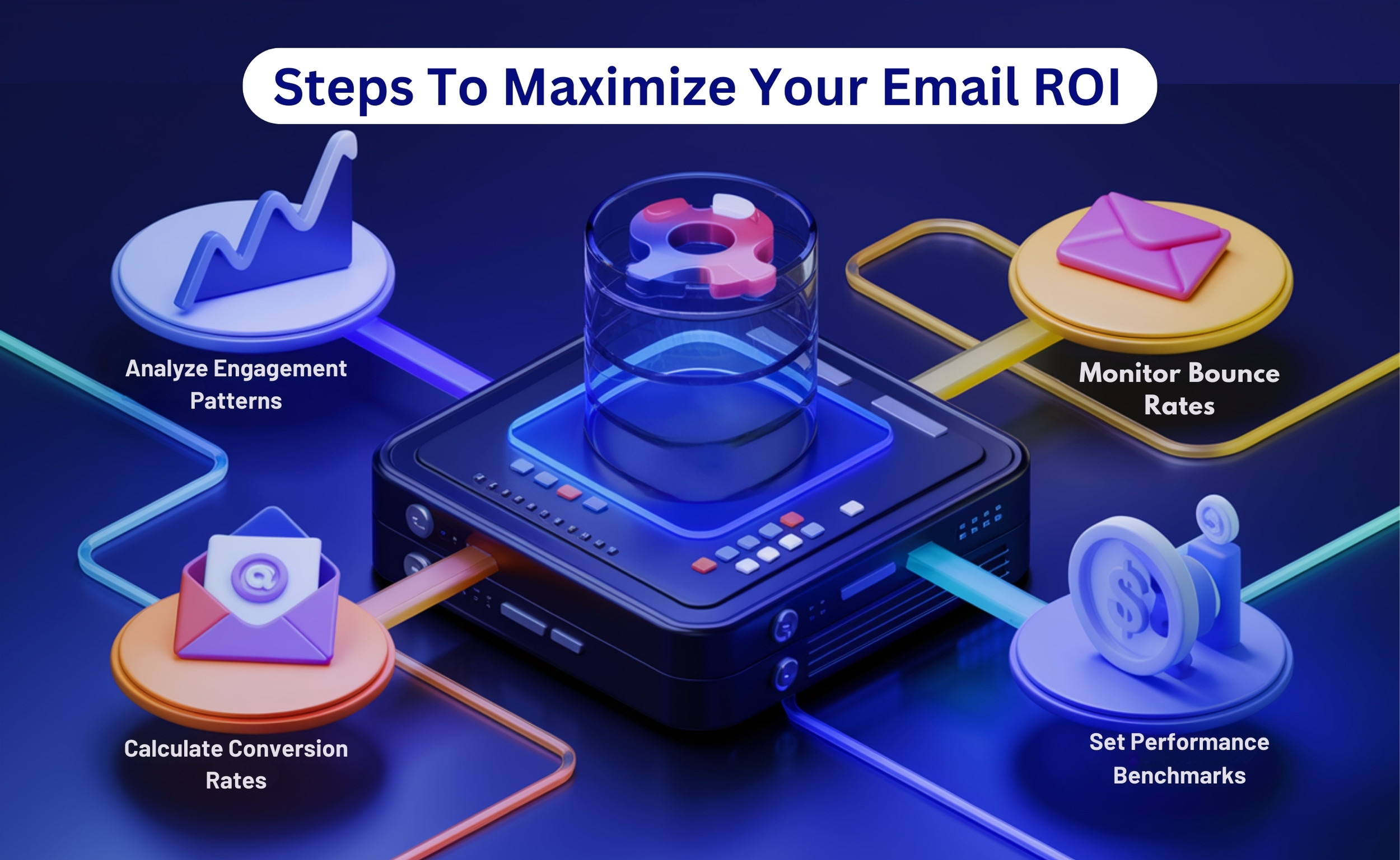  An infographic showing methods to assess email effectiveness, focusing on continuous improvement through data evaluation.